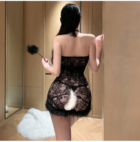 FEE ET MOI - Sheer Hollow-Out Fuzzy Dress (Black) FEE ET MOI - Sheer Hollow-Out Fuzzy Dress (Black)